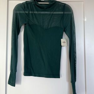 Free People Forest Green Sheer Long Sleeve Blouse